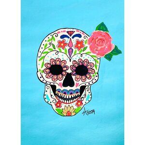 Happy Sugar Skull Original Day of the Dead Wall Art Acrylic Painting 11x14in